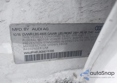 2016 Audi A4 2.0T Premium z USA, uszkodzony, nr VIN WAUFFAFL9GN015395